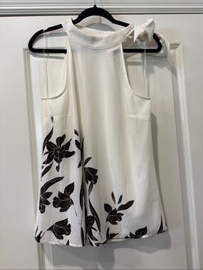 Worthington Cream Halter Top with Brown Floral Print